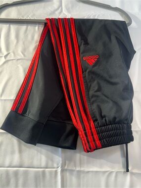 Adidas Kids Size 8 Black Track Pants with Red Stripes